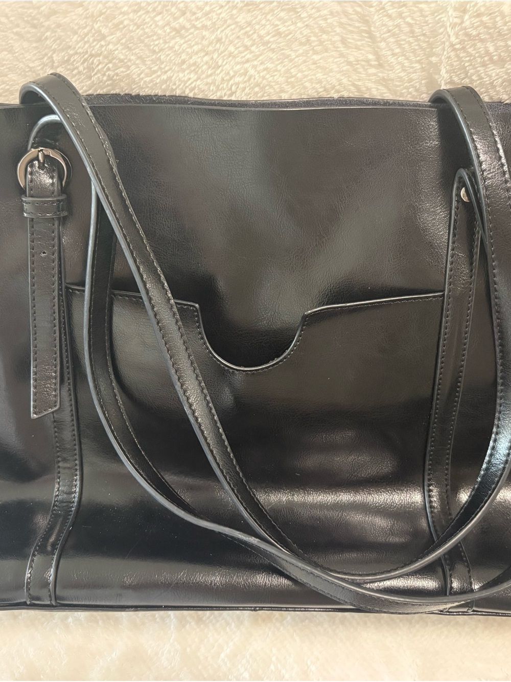 S-ZONE Classic Black Leather Shoulder Bag